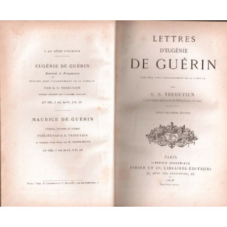 Lettres d'Eugénie De Guérin publiées avec l'assentiment de sa famille